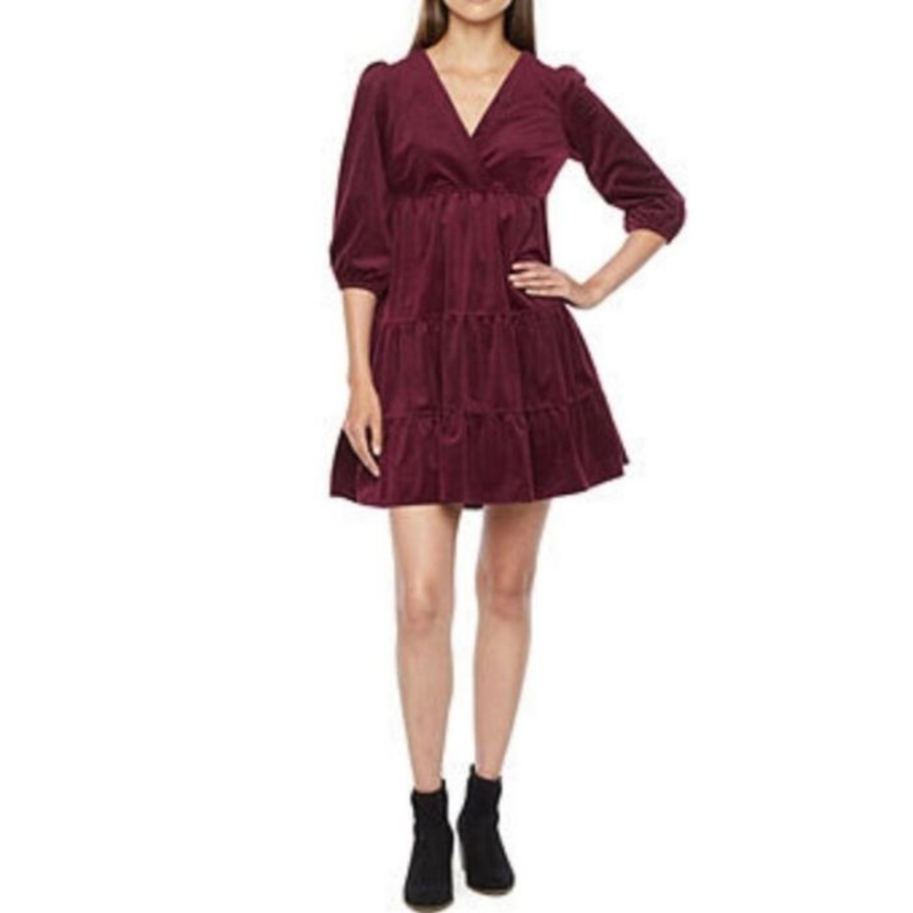 Melonie T Chic Burgundy Corduroy Dress Size 14